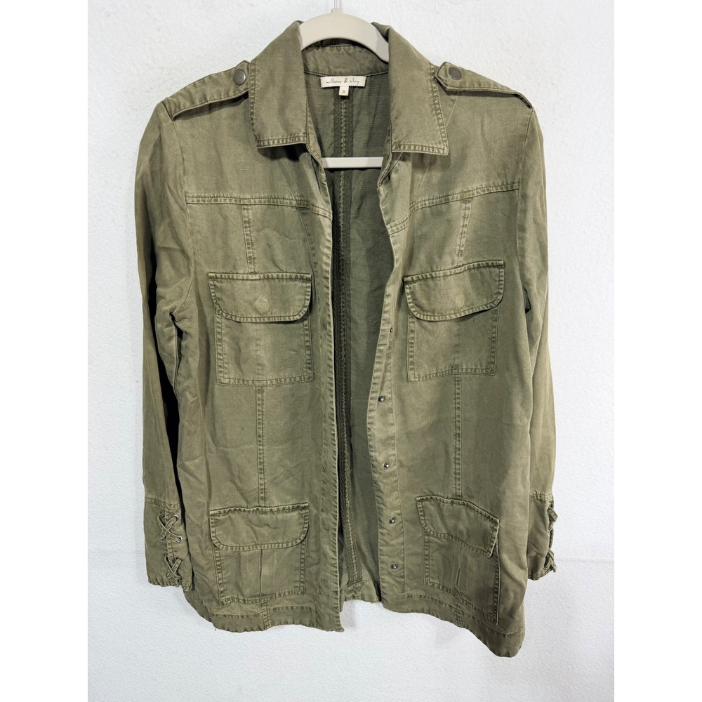 Willow & Clay Military Jacket Utility Field Tencel Linen Women's Size S Green